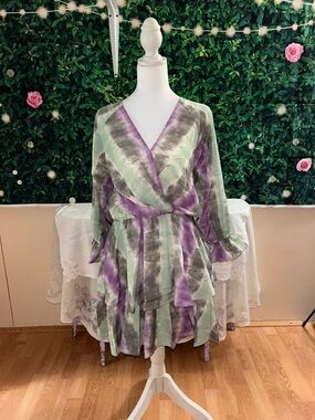 Umgee NWT! Tie-Dye Wrap Mini Dress in Lavender & Sage